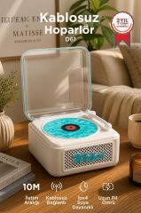 Bluetooth Hoparlör Nostaljik Plak Görünümlü Işıklı AUX TF Destekli Speaker D61 Beyaz