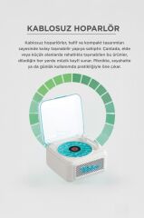 Bluetooth Hoparlör Nostaljik Plak Görünümlü Işıklı AUX TF Destekli Speaker D61 Beyaz