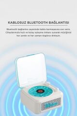 Bluetooth Hoparlör Nostaljik Plak Görünümlü Işıklı AUX TF Destekli Speaker D61 Beyaz