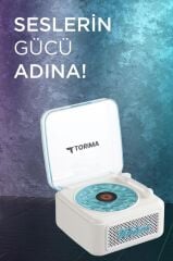 Torima D61 Beyaz  Nostalji Plak Görünüm Dekor Waves BT Işıklı Müzik Çalar Saat Tf Kart Aux Özellikli