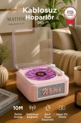 Bluetooth Hoparlör Nostaljik Plak Görünümlü Işıklı AUX TF Destekli Speaker D61 Pembe