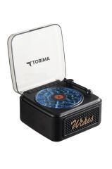 Torima D61 Siyah Nostalji Plak Görünüm Dekor Waves BT Işıklı Müzik Çalar Saat Tf Kart Aux Özellikli