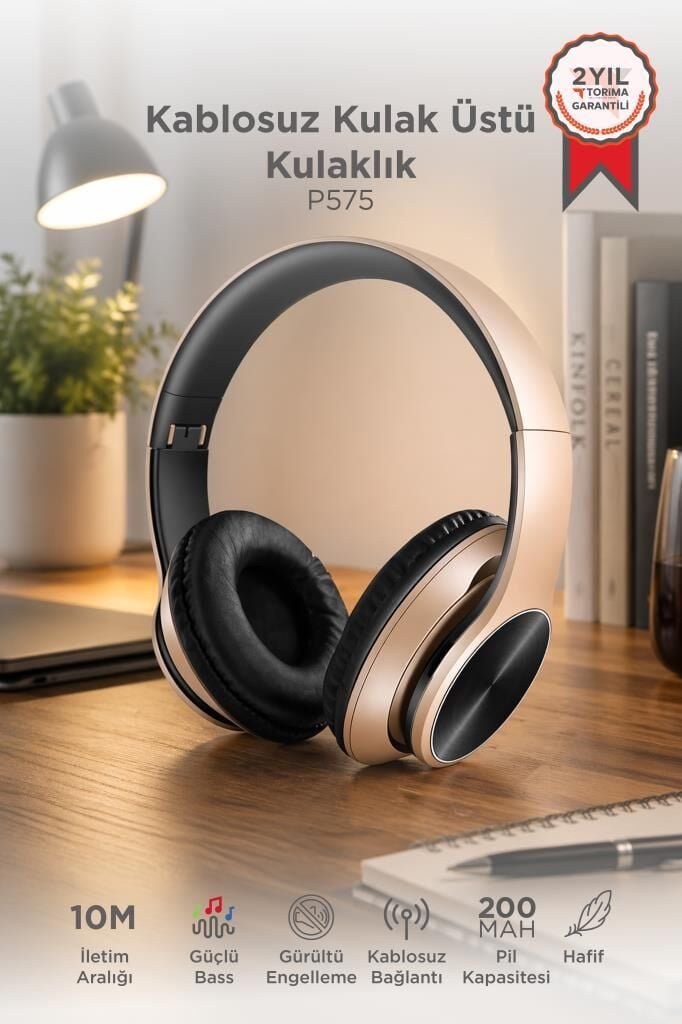 Bluetooth Kulaklık Kulak Üstü Kablosuz Kulaklık P575 Altın