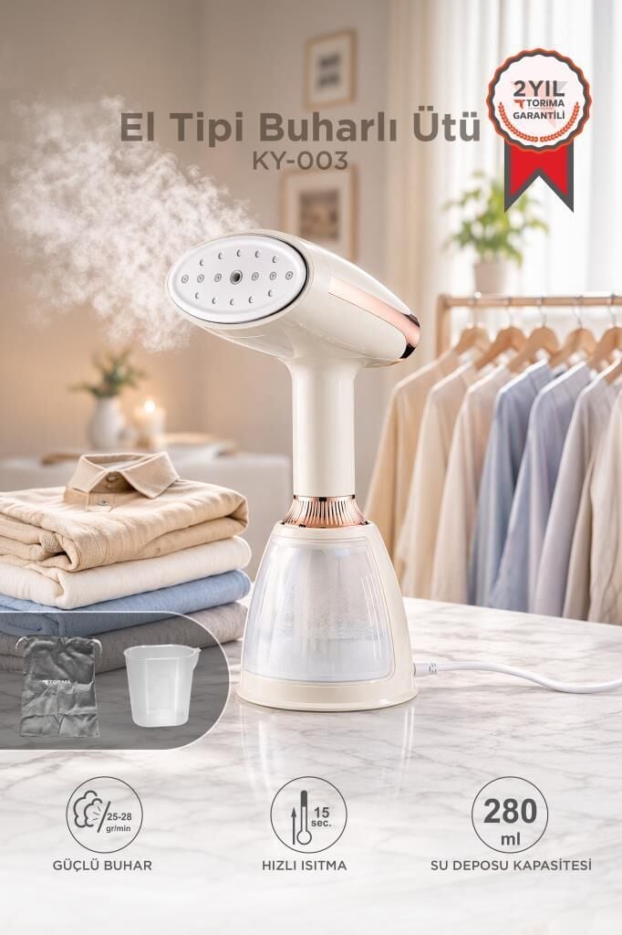 Buharlı Ütü Kırışık Giderici Taşınabilir Dikey Seyehat Ütüsü 1500W KY003 Beyaz