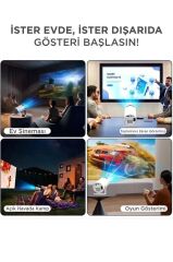 Taşınabilir Projektör Ev Sineması Android 14 Bluetooth Akıllı Projeksiyon HY300 PRO Beyaz