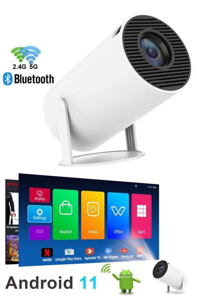 Torima HY300 PRO Taşınabilir Sinema Projektörü Ev Sineması Bluetooth Android 11 Akıllı Projeksiyon