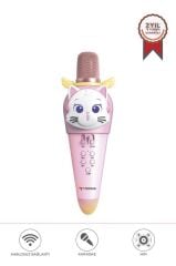 Torima KIDMIC02 Pembe Kedi Figürlü Şarjlı BT Karaoke Mikrofon ve Hoparlör 5W Kablosuz Mikrofon