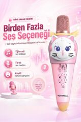 Kablosuz Karaoke Mikrofon ve Hoparlör Kedi Figürlü Şarjlı Mikrofon KIDMIC-02 Pembe