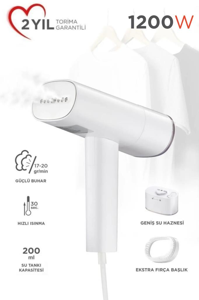 Torima KG3112 Beyaz Buharlı Kırışık Giderici 1200W Taşınabilir Seyahat Boy Dikey Ütü