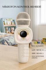 Bluetooth Hoparlör Rgb Işıklı Mikrofonlu Karaoke Astronot Figürlü Speaker KIDMIC-06 Beyaz