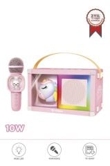 Bluetooth Hoparlör Rgb Işıklı Mikrofonlu Unicorn Figürlü Karaoke Hoparlör KIDMIC-07 Pembe