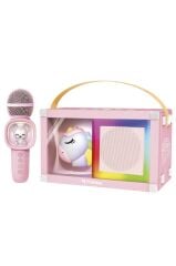 Bluetooth Hoparlör Rgb Işıklı Mikrofonlu Unicorn Figürlü Karaoke Hoparlör KIDMIC-07 Pembe