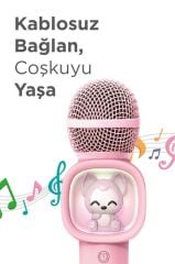 Bluetooth Hoparlör Rgb Işıklı Mikrofonlu Unicorn Figürlü Karaoke Hoparlör KIDMIC-07 Pembe