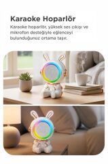 Bluetooth Hoparlör Rgb Işıklı Mikrofonlu Karaoke Tavşan Figürlü Speaker KIDMIC-05 Beyaz