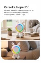 Bluetooth Hoparlör Rgb Işıklı Mikrofonlu Karaoke Tavşan Figürlü Speaker KIDMIC-05 Beyaz