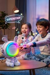 Torima Bluetooth Hoparlör Rgb Işıklı Mikrofonlu Karaoke Tavşan Figürlü Speaker KIDMIC-05 Beyaz