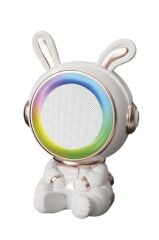 Bluetooth Hoparlör Rgb Işıklı Mikrofonlu Karaoke Tavşan Figürlü Speaker KIDMIC-05 Beyaz