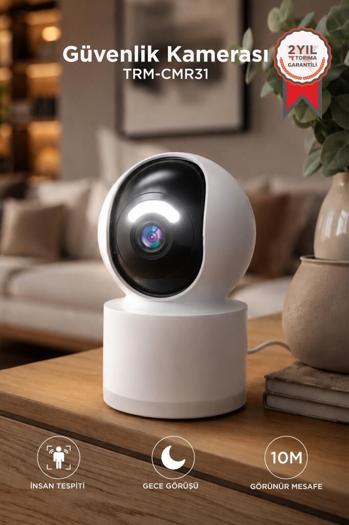 Güvenlik Kamerası Led Işıklı Wifi Full Hd Smart Ip Kamera CMR31 Beyaz