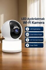 Güvenlik Kamerası Led Işıklı Wifi Full Hd Smart Ip Kamera CMR31 Beyaz