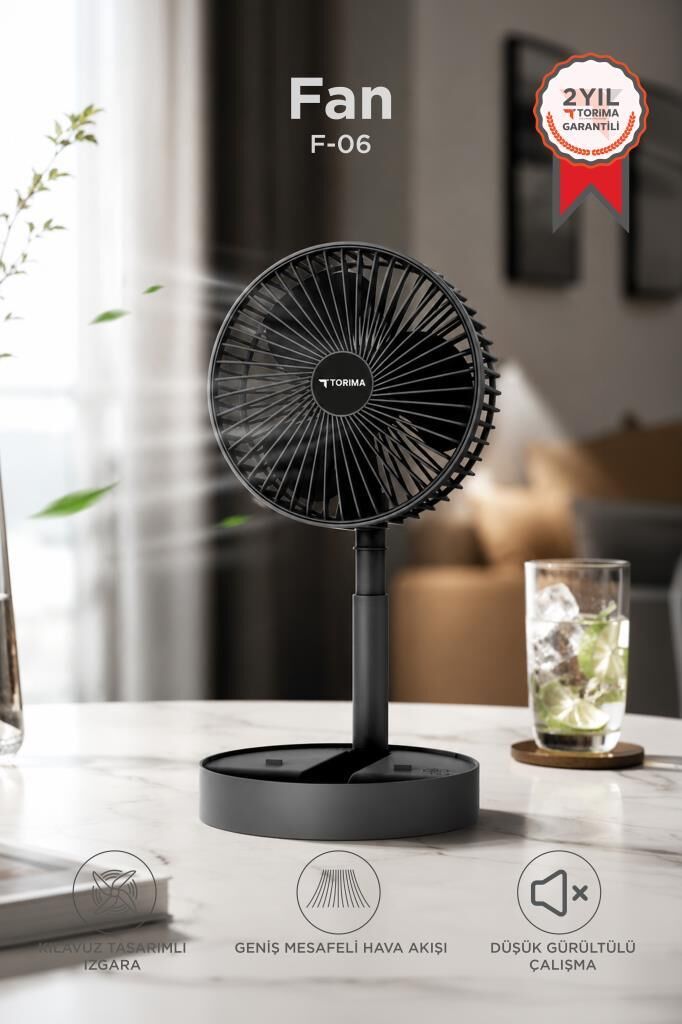 Vantilatör 3 Kademeli Taşınabilir Şarjlı Klima Soğutucu Fan F06 Siyah