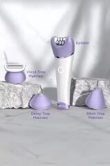 Epilatör Islak Kuru Kablosuz 6 Başlıklı Yüz Koltuk Altı Bikini Bölgesi Bacak Epilatörü TEP02 Beyaz