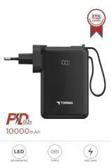 Taşınabilir Batarya 10000 Mah Type-C Hızlı Şarj Dijital Göstergeli 22,5W Powerbank TRM-1017 Siyah
