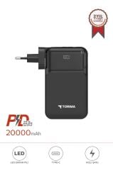Taşınabilir Batarya 20000 Mah Type-C Lightning Hızlı Şarj Dijital Göstergeli 22,5W Powerbank TRM-1027 Siyah