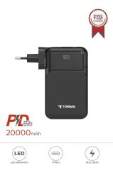 Taşınabilir 20000 Mah Type-C Lightning Hızlı Şarj Dijital Göstergeli 22,5W Powerbank TRM-1027 Siyah