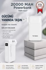 Taşınabilir 20000 Mah Type-C Lightning Hızlı Şarj Dijital Göstergeli 22,5W Powerbank TRM-1027 Beyaz