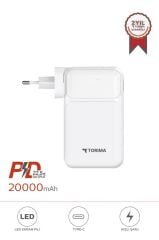 Taşınabilir 20000 Mah Type-C Lightning Hızlı Şarj Dijital Göstergeli 22,5W Powerbank TRM-1027 Beyaz