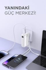Taşınabilir 20000 Mah Type-C Lightning Hızlı Şarj Dijital Göstergeli 22,5W Powerbank TRM-1027 Beyaz