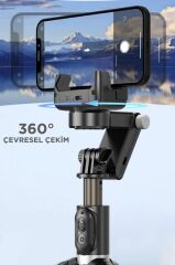 Tripod Çok Amaçlı Led Işıklı Kumandalı Gimbal Selfie Çubuğu Q18 Siyah