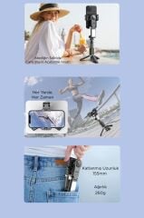 Tripod Çok Amaçlı Led Işıklı Kumandalı Gimbal Selfie Çubuğu Q18 Siyah