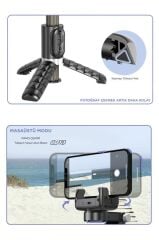 Q18 Siyah Gimball Led Işıklı Kumandalı Çok Amaçlı Tripod Selfie Çubuğu