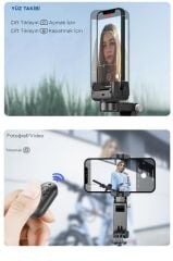 Q18 Siyah Gimball Led Işıklı Kumandalı Çok Amaçlı Tripod Selfie Çubuğu