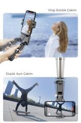 Tripod Çok Amaçlı Led Işıklı Kumandalı Gimbal Selfie Çubuğu Q18 Siyah