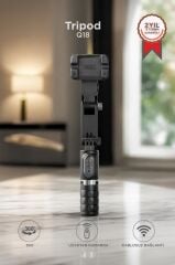 Tripod Çok Amaçlı Led Işıklı Kumandalı Gimbal Selfie Çubuğu Q18 Siyah