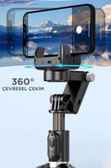 Tripod Çok Amaçlı Led Işıklı Kumandalı Gimbal Selfie Çubuğu Q18 Siyah