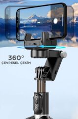 Tripod Çok Amaçlı Led Işıklı Kumandalı Gimbal Selfie Çubuğu Q18 Siyah