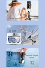 Tripod Çok Amaçlı Led Işıklı Kumandalı Gimbal Selfie Çubuğu Q18 Siyah