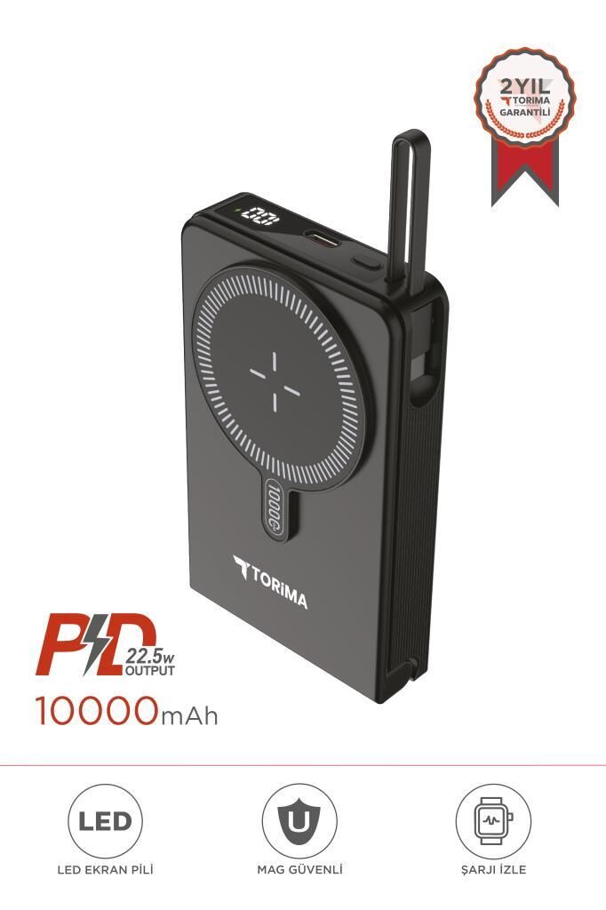 Torima TRM-1019 Siyah 10000 mAh  MagSafe (Kablosuz) Type-C 22,5 W Hızlı Şarj Powerbank