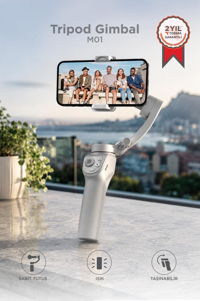 Tripod Gimbal Özellikli Çok Amaçlı Selfie Çubuğu M01 Gri
