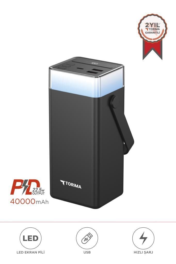 Taşınabilir Batarya 40000 Mah Type-C Lightning Hızlı Şarj Rgb Işıklı 22,5W Powerbank TRM-1041 Siyah