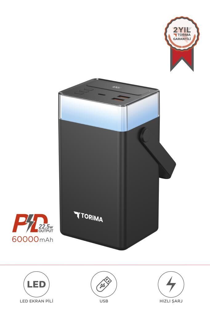 Taşınabilir Batarya 60000 Mah Type-C Lightning Hızlı Şarj Rgb Işıklı 22,5W Powerbank TRM-1061 Siyah