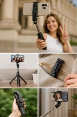 Tripod Çok Amaçlı Kumandalı Android Ios Uyumlu Selfie Çubuğu Q07 Siyah