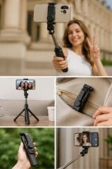 Tripod Çok Amaçlı Kumandalı Android Ios Uyumlu Selfie Çubuğu Q07 Siyah