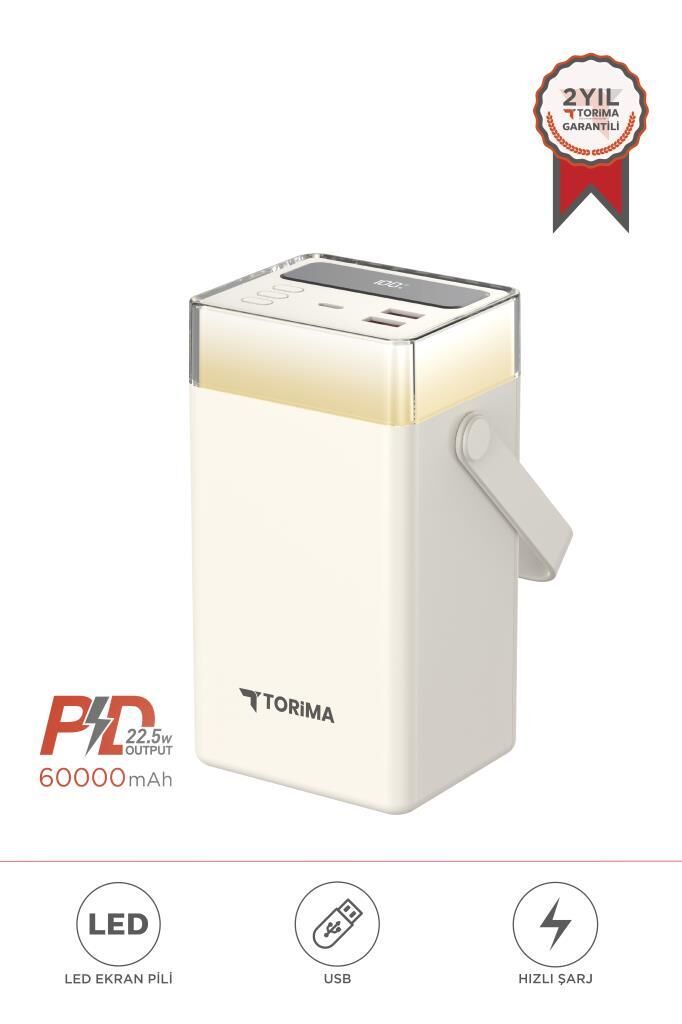 Taşınabilir Batarya 60000 Mah Type-C Lightning Hızlı Şarj Rgb Işıklı 22,5W Powerbank TRM-1061 Beyaz