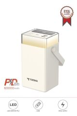 Taşınabilir Batarya 60000 Mah Type-C Lightning Hızlı Şarj Rgb Işıklı 22,5W Powerbank TRM-1061 Beyaz