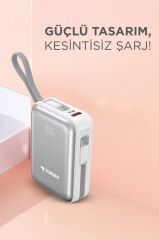 Taşınabilir Batarya 10000 Mah Type-C Lightning Hızlı Şarj Dijital Göstergeli 45W Powerbank TRM-1018 Beyaz