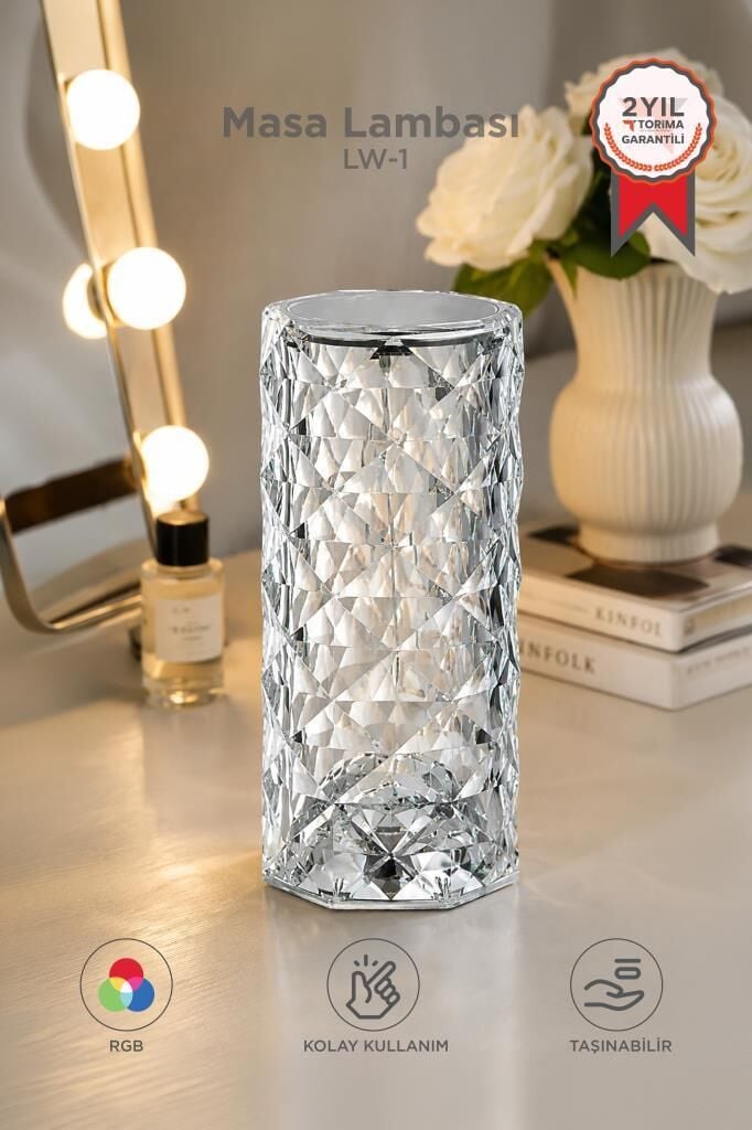 Projeksiyon Cihazı Kristal Led Dokunmatik Sensörlü Usb Şarj Restoran Masa Lambası LW1